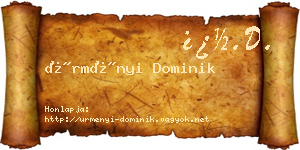 Ürményi Dominik névjegykártya